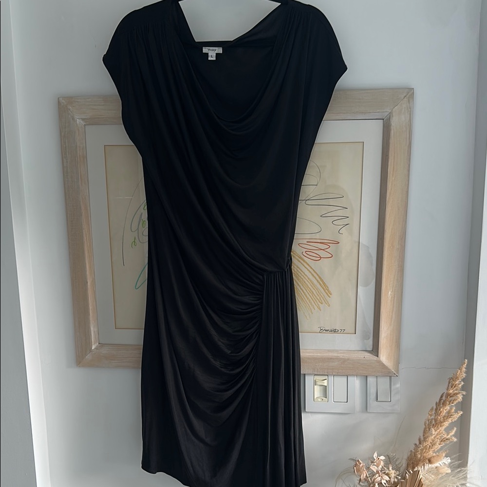 Black Ruched Asymmetrical Dress (off the shoulder if you want)